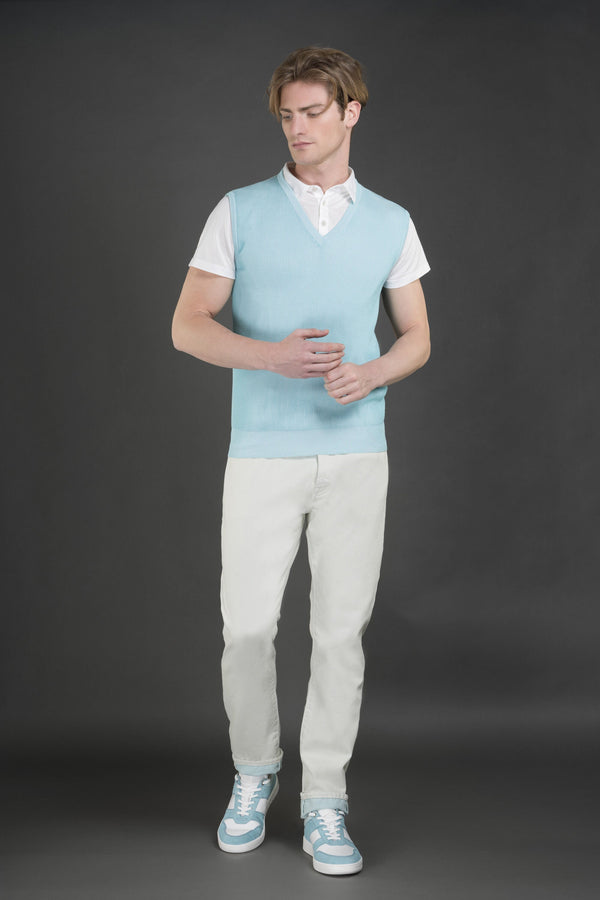 Moorer Mens Light Blue Sleeveless Sweater Turquoise Clothing