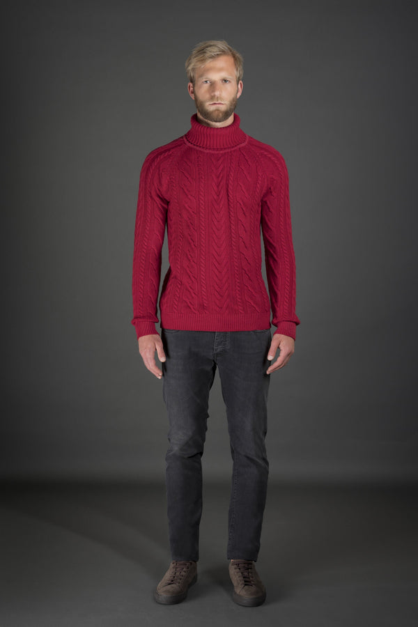 Moorer Mens Red Cable Knit Sweater Clothing