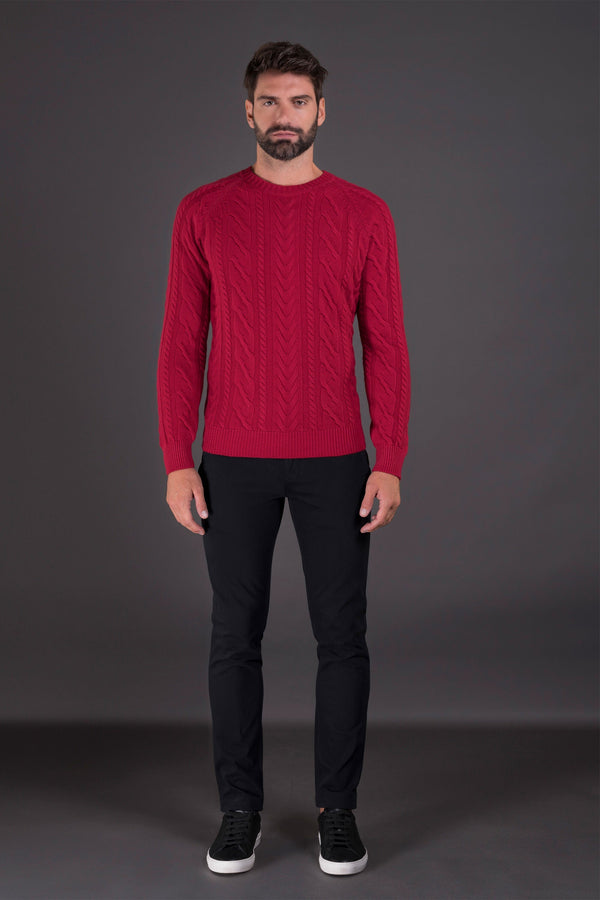 Moorer Mens Red Cable Knit Sweater Clothing