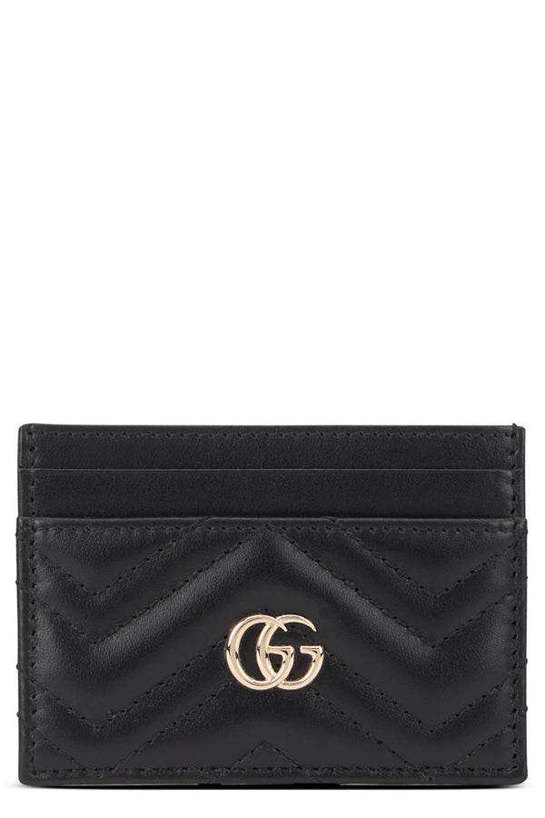 Leather Wallet Gg Marmont Black Calf Skin & Purses