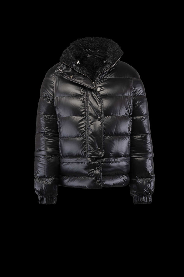 Moorer Womens Black Puffer Jacket With Shearling Collar Clothing