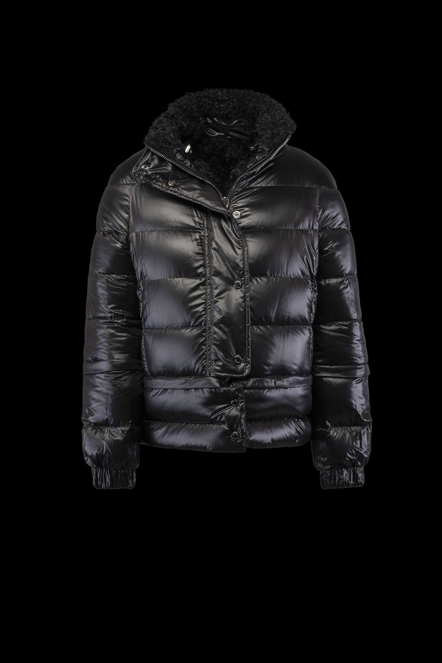 Moorer Womens Black Puffer Jacket With Shearling Collar Clothing