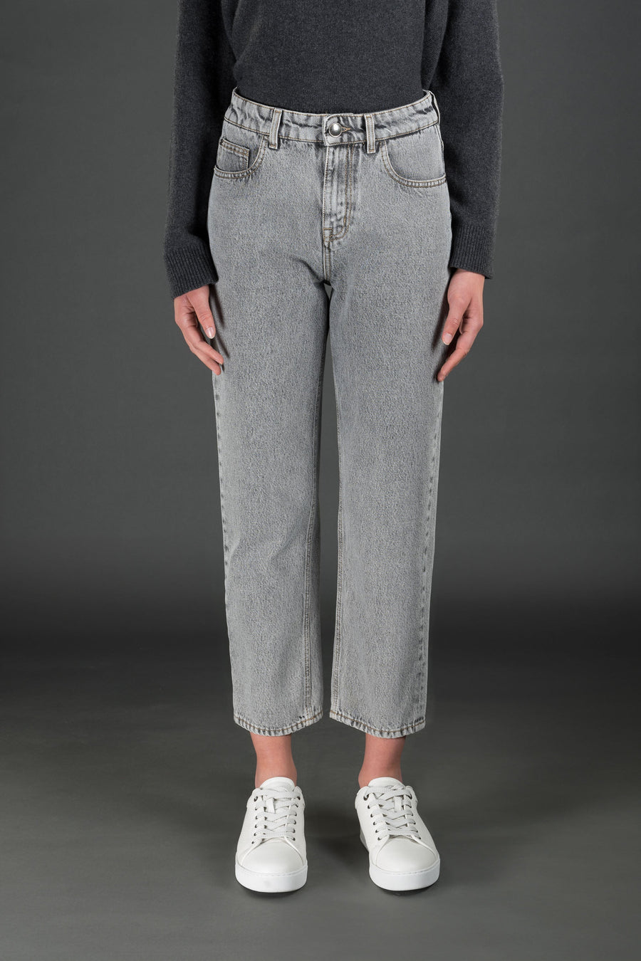 Moorer Womens Light Grey Straight Trousers Black