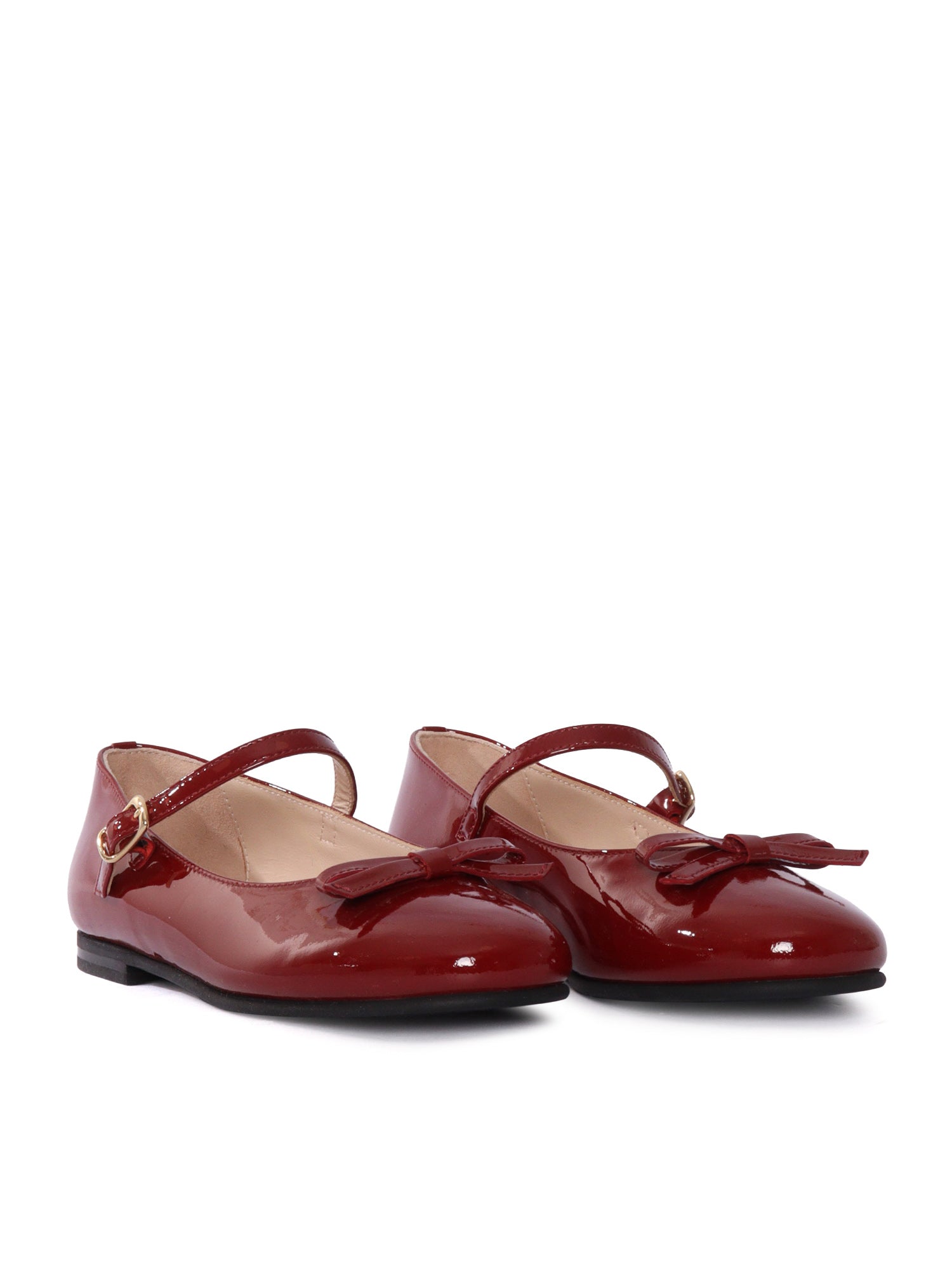 Genuine Leather Mary Jane Ballerinas With Bow Detail Red Sole Rubber Flat Shoes