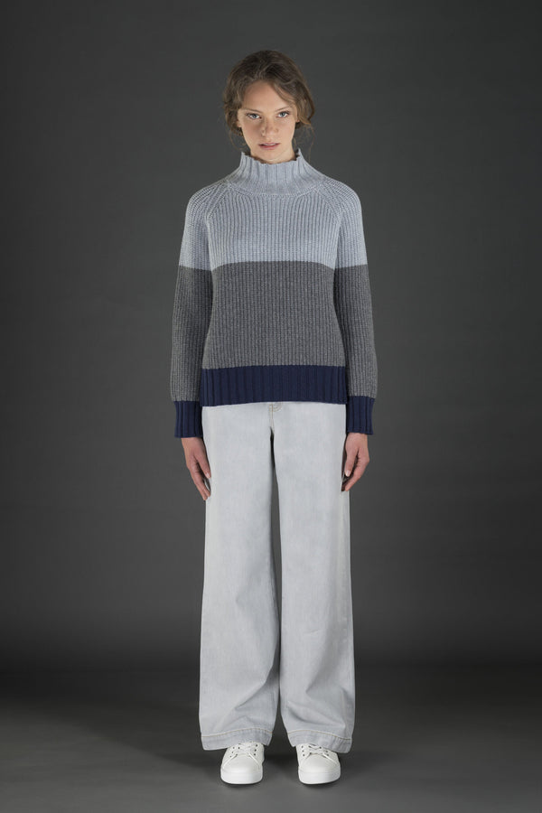 Moorer Womens Light Blue Colorblock Sweater Clothing