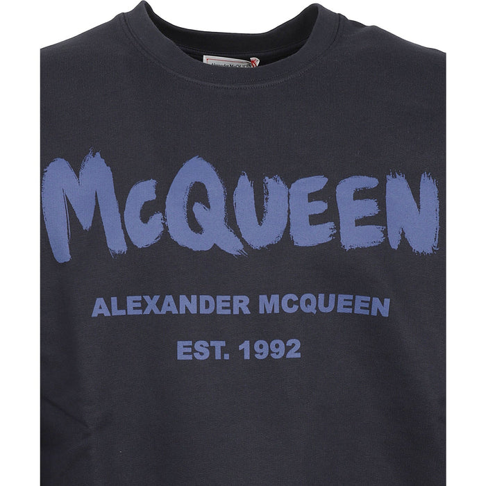 Alexander Mcqueen Cotton Logo Sweatshirt Blue