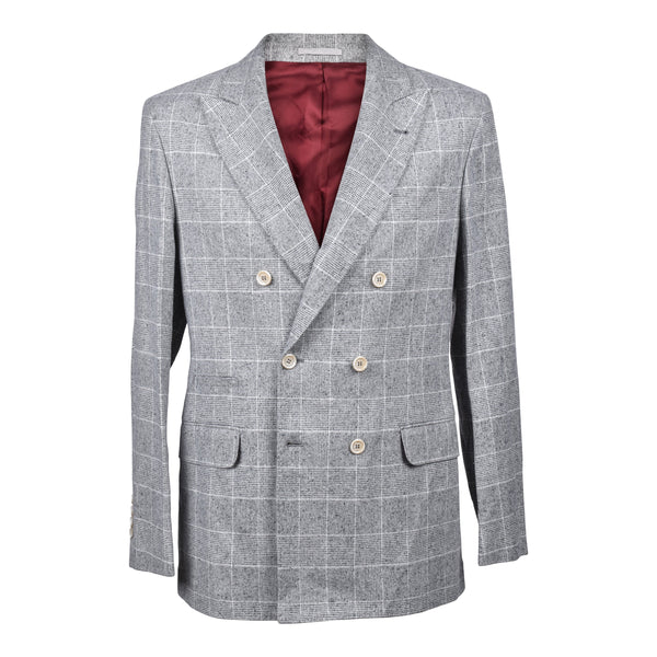 Brunello Cucinelli Mens Grey Silk Wool Double Breasted Blazer One Color Clothing