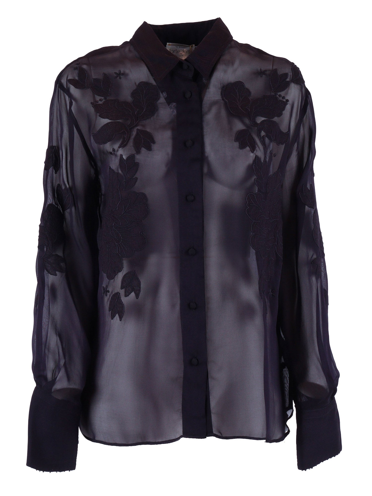 Organza shirt with iris velvet embroidery Blue Viscose Cotton