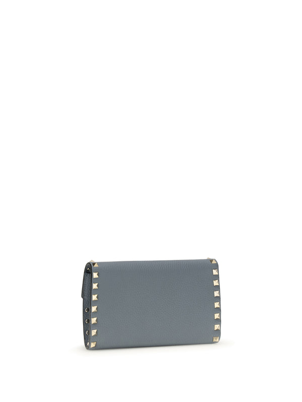 Chain Wallet Rockstud Stone Grey Calf Leather & Purses