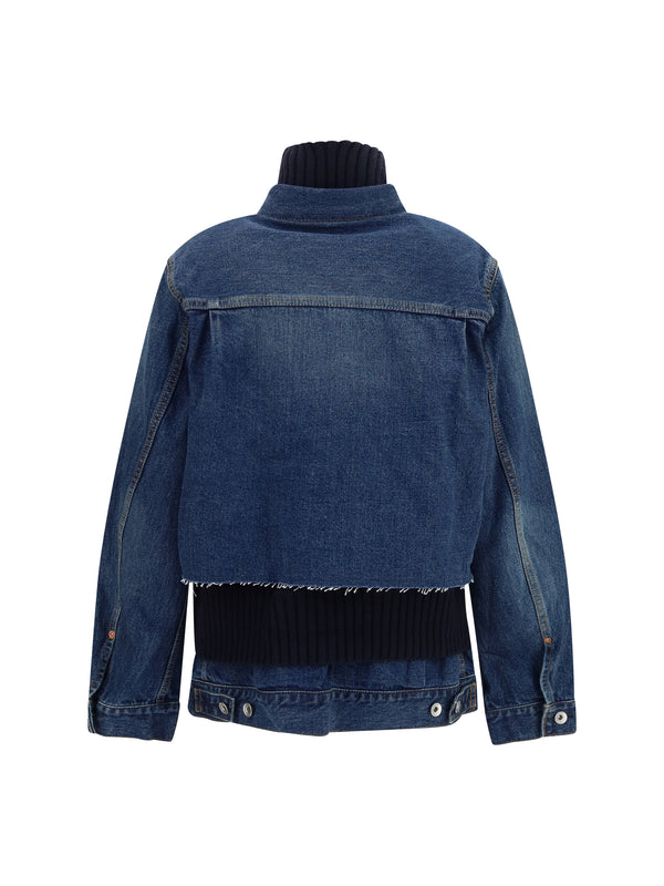 Denim Jacket With Wool Knit Layer Blue-Navy Blue/navy Cotton