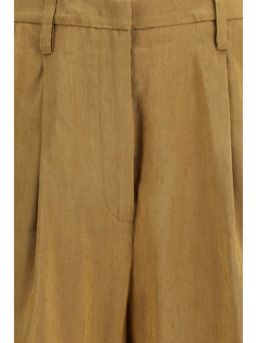 Bermuda Pants Gold Linen Trousers