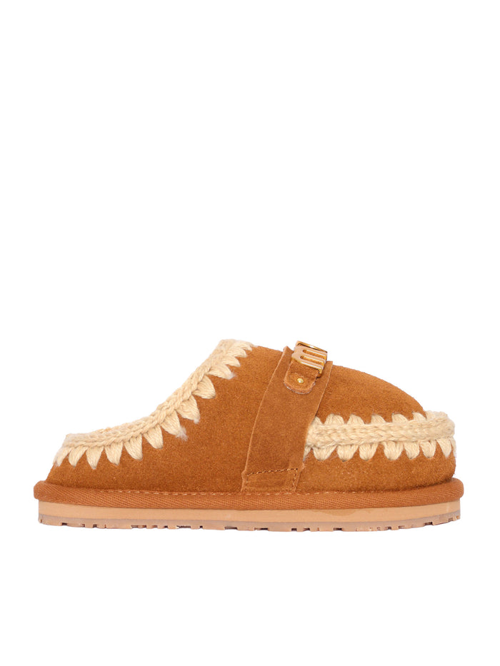 Kids slipper suede - letter logo Brown Slip On