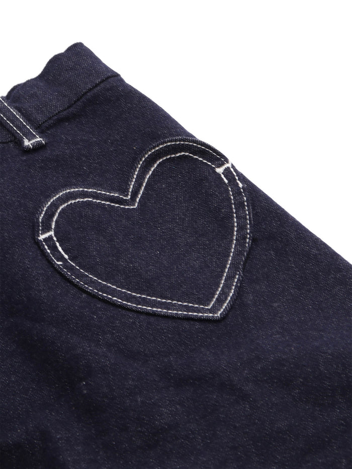 DENIM SKIRT WITH HEART POCKETS Blue Cottone Polyester Elastan