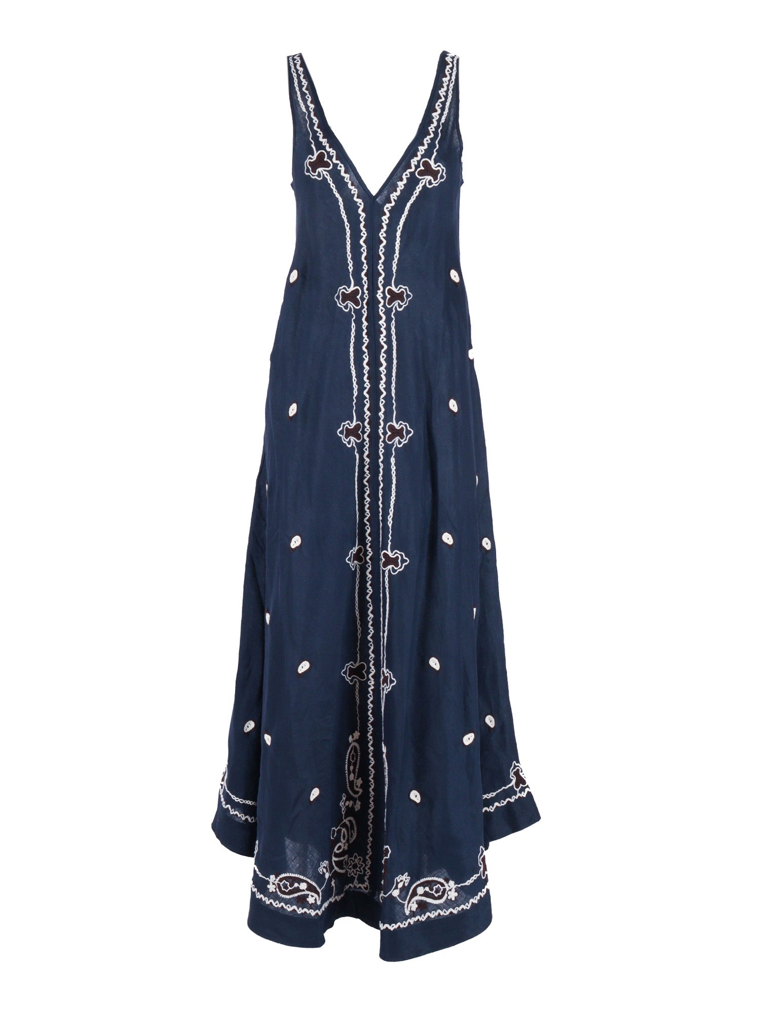 EMBROIDERED DRESS Blue Linen Midi