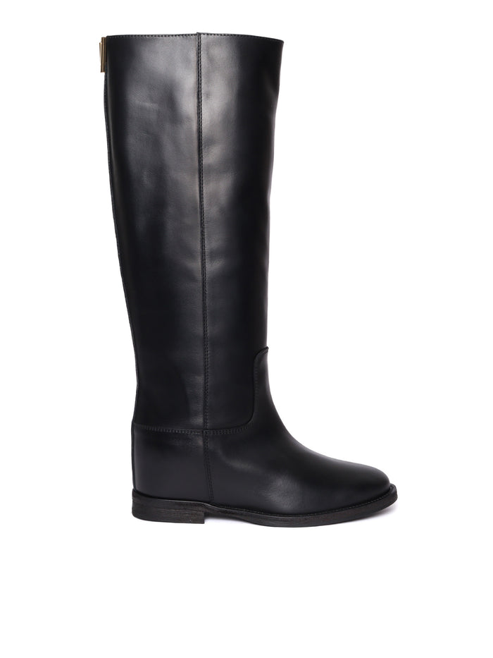 V Boots Black Leather Sole Rubber