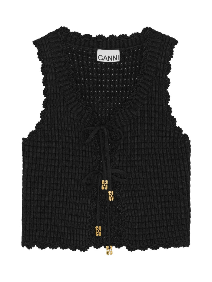 Ganni Top Black Organic Cotton Cashmere