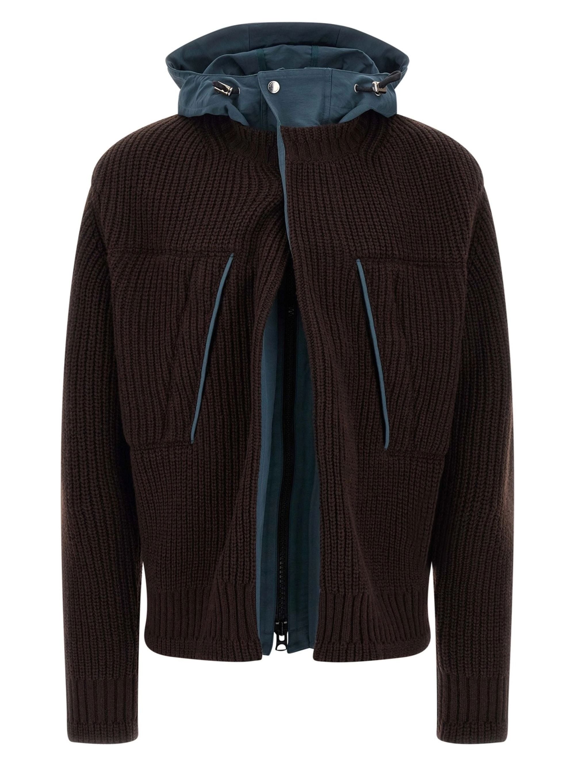 Sacai Coats Brown Wool Nylon