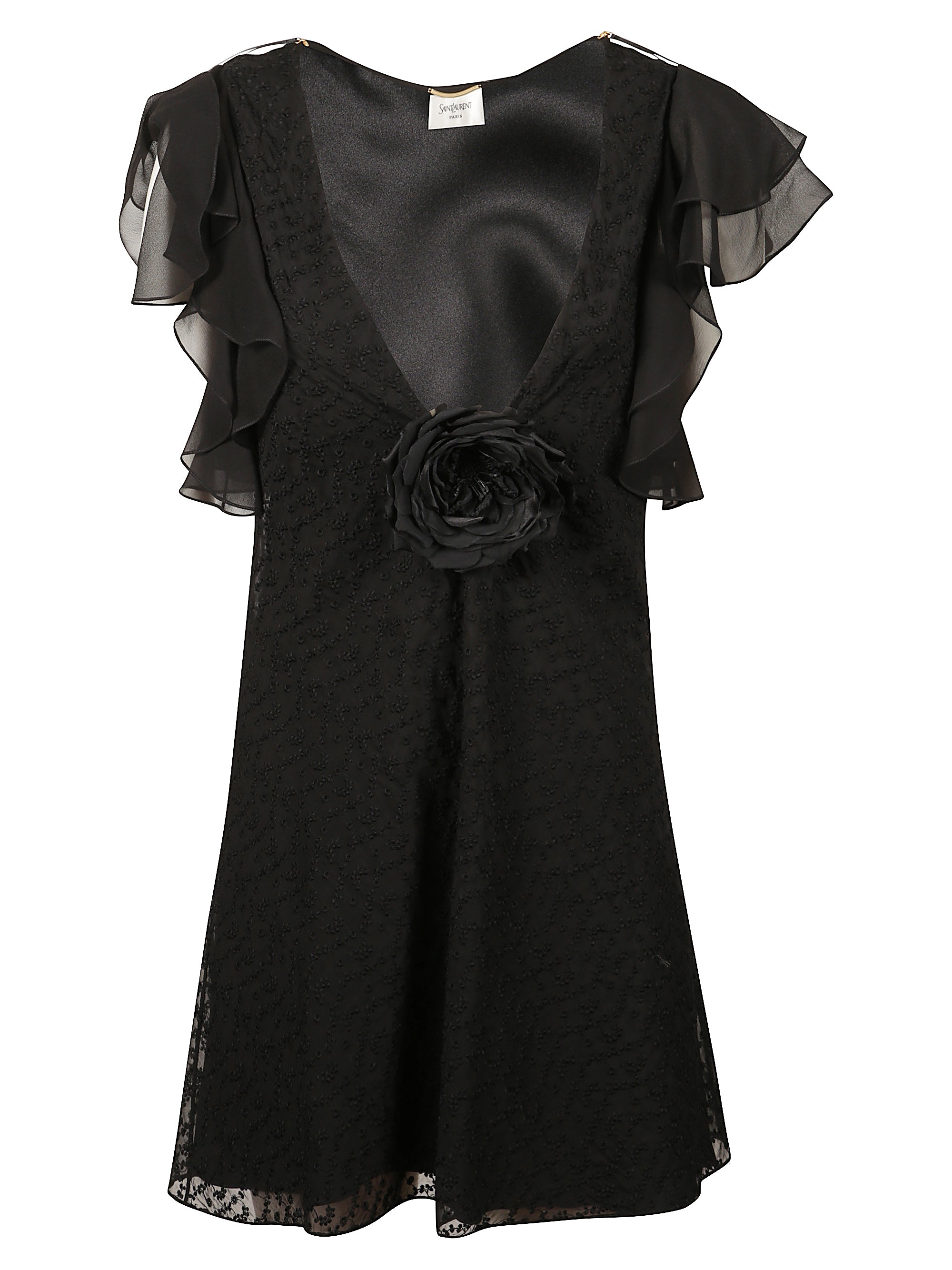 Saint Laurent Dresses Black Cotton Silk Polyester