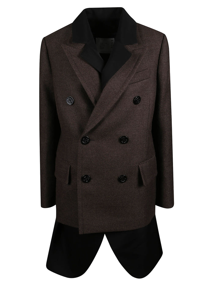 Sacai Coats Brown Wool