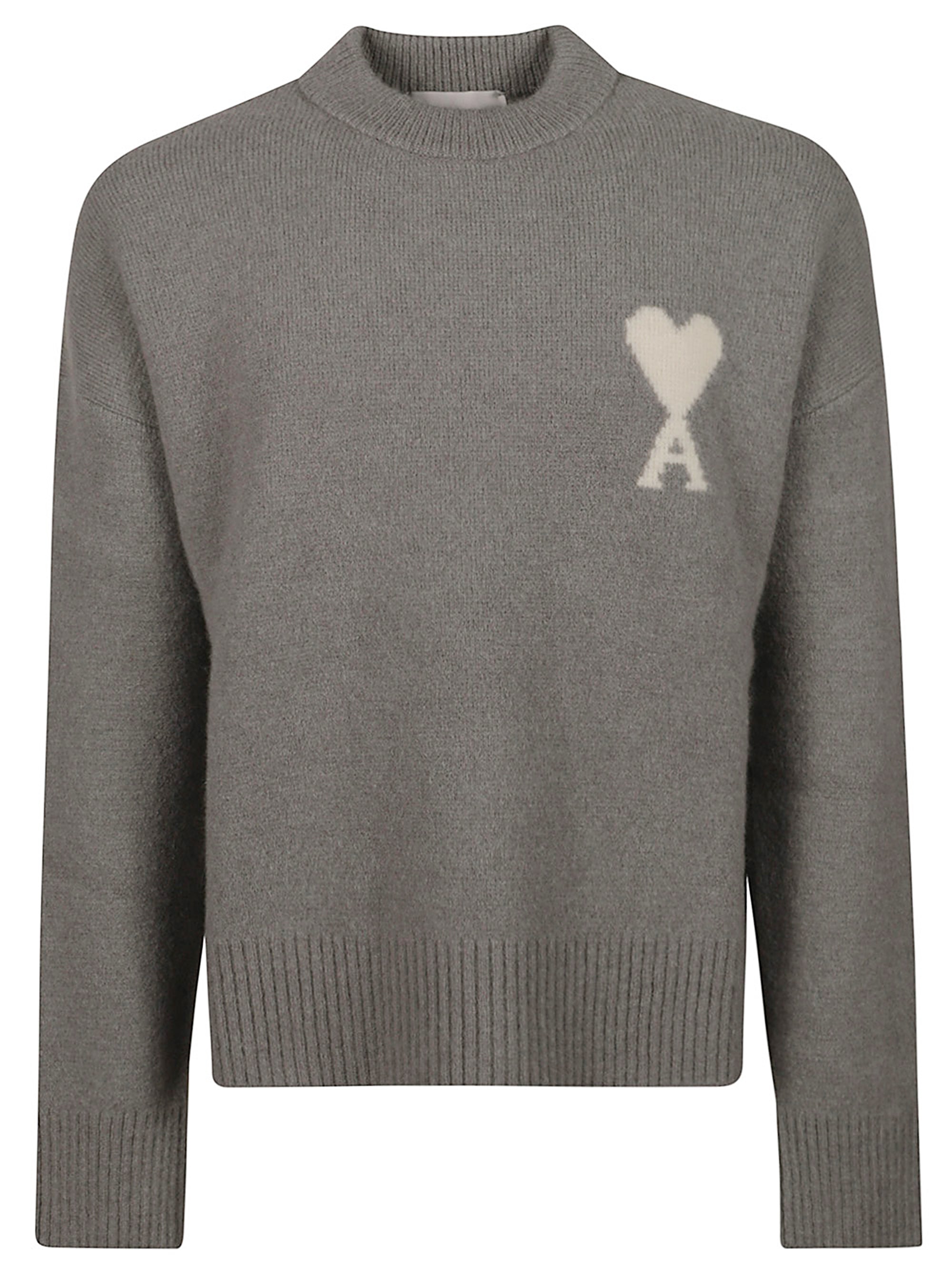 Ami Paris Sweaters Grey Alpaca Wool Polyamide Elastan
