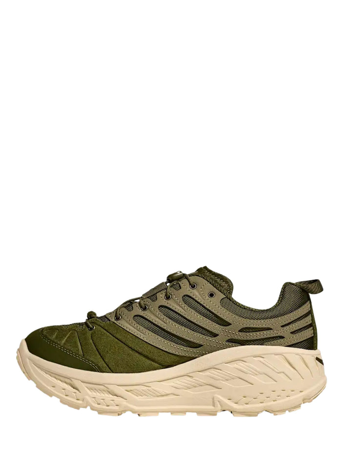 Hoka Sneakers Green Leather Textile Synthetic