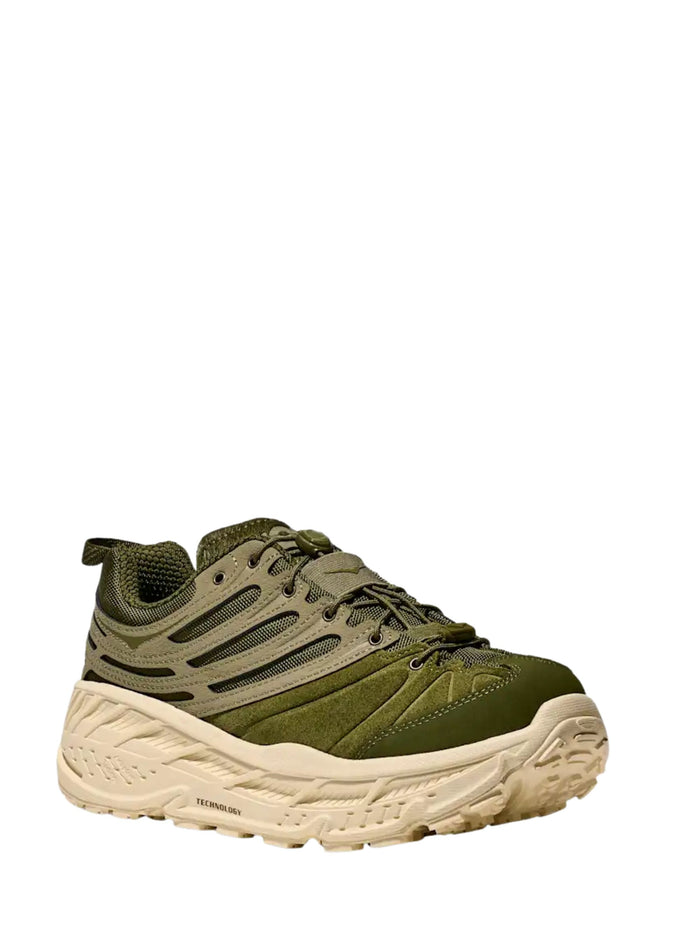 Hoka Sneakers Green Leather Textile Synthetic
