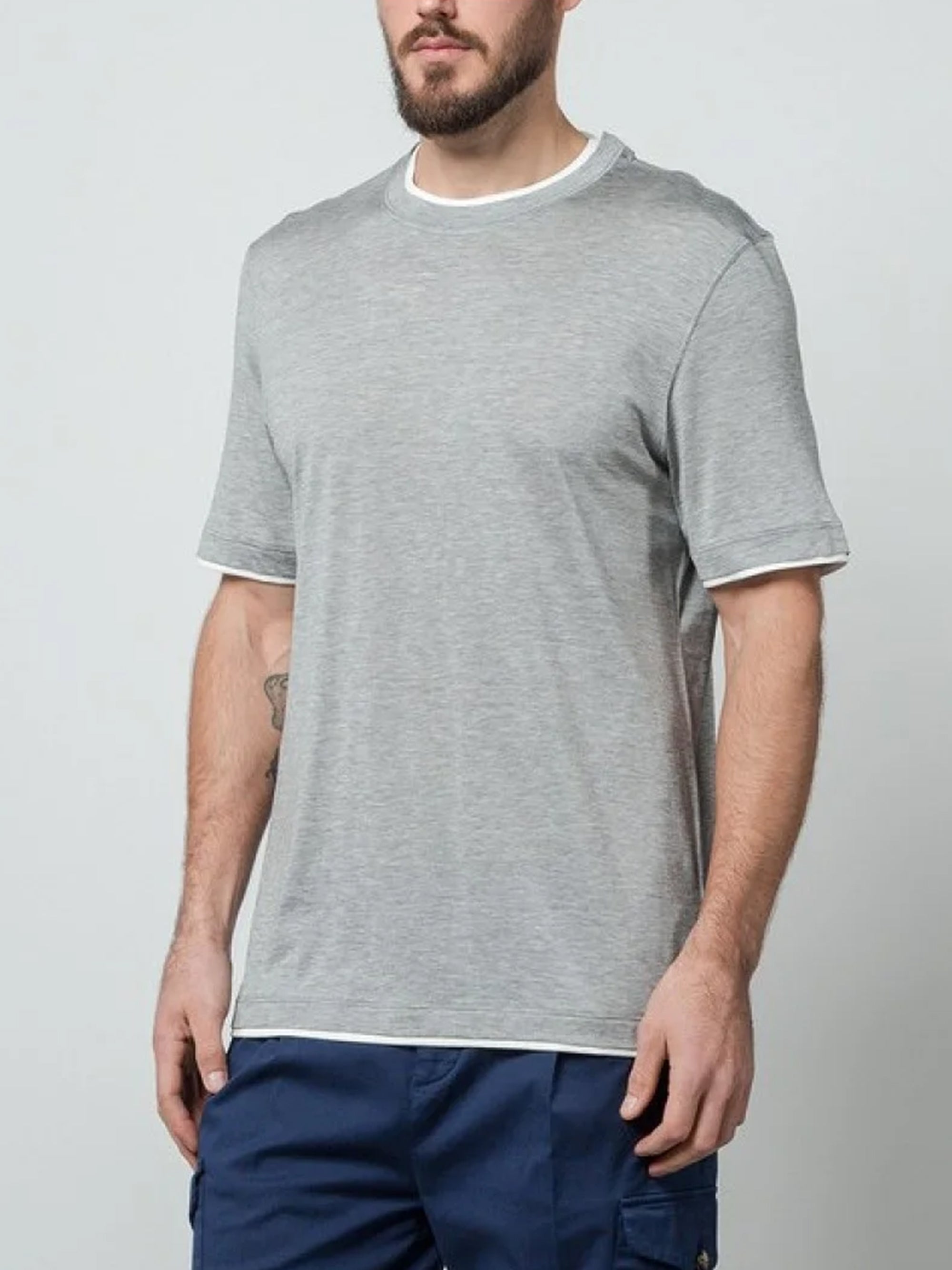 Brunello Cucinelli T-shirts and Polos Grey Silk Cotton