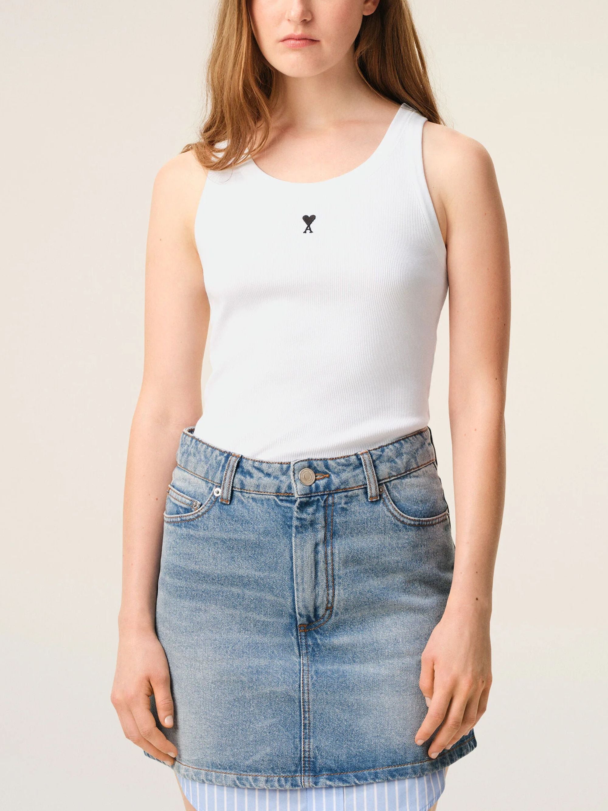 Ami Paris Top White Cotton Elastane