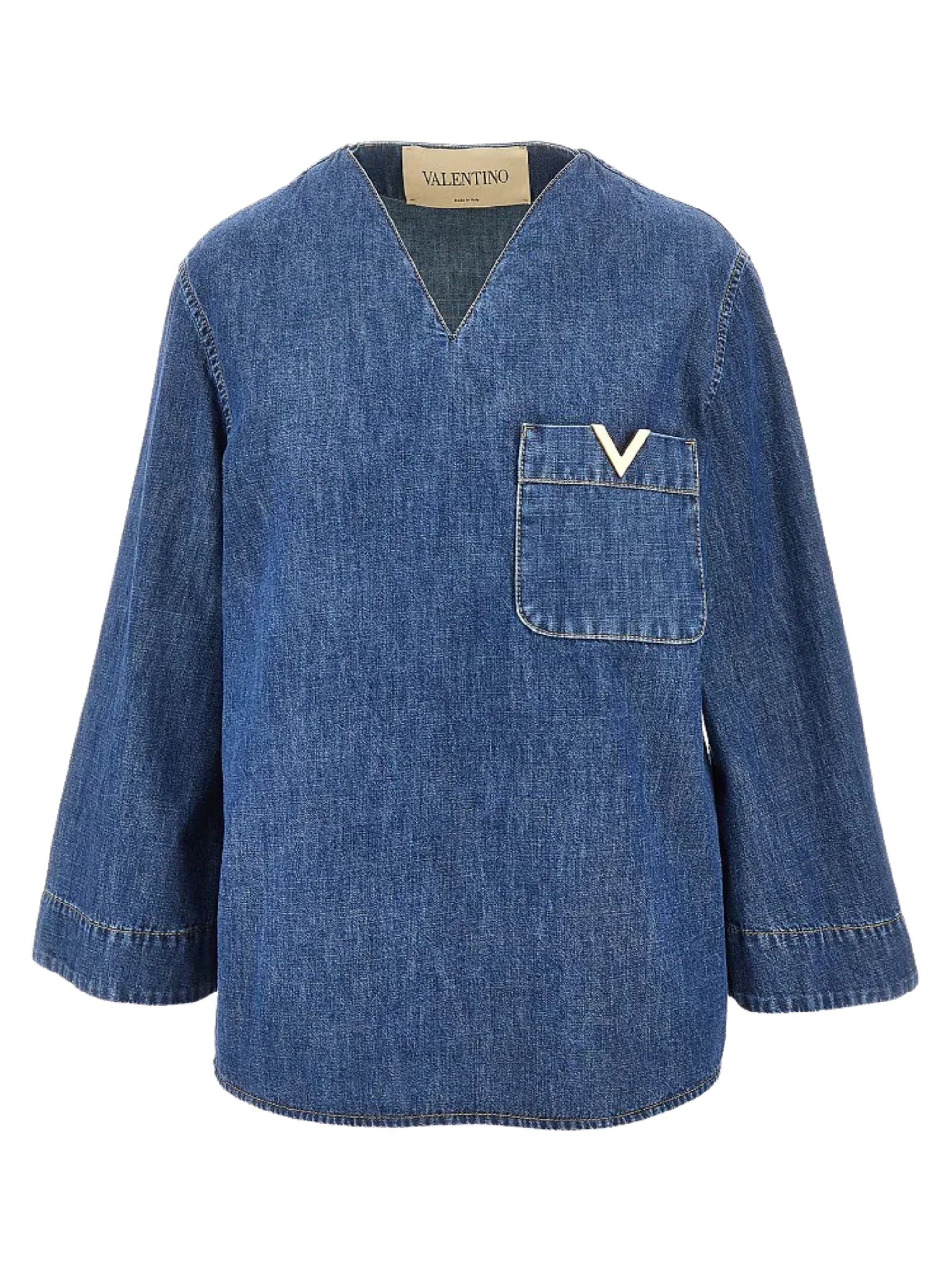 Valentino Shirts Denim Scuro Cotton