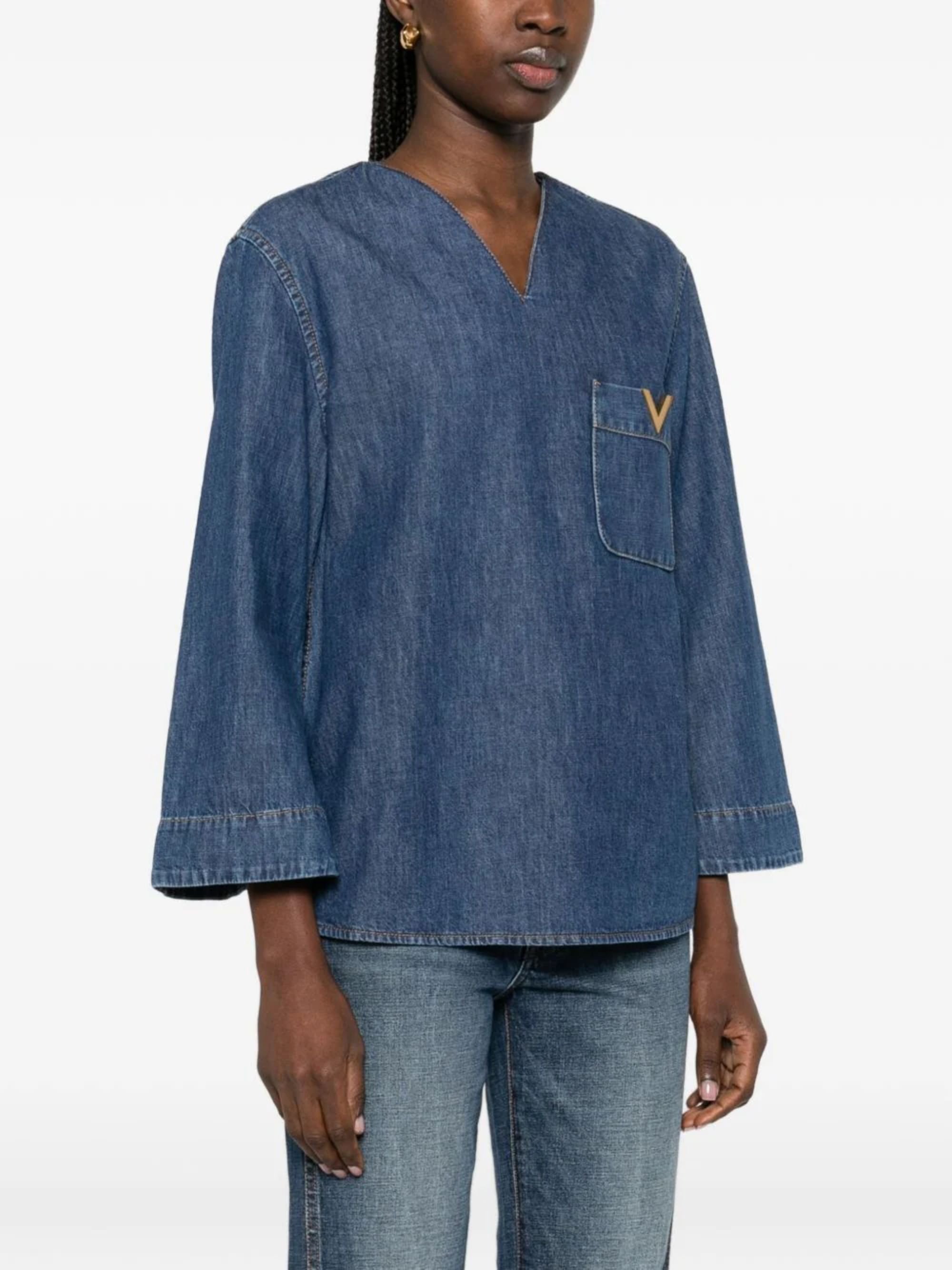 Valentino Shirts Denim Scuro Cotton