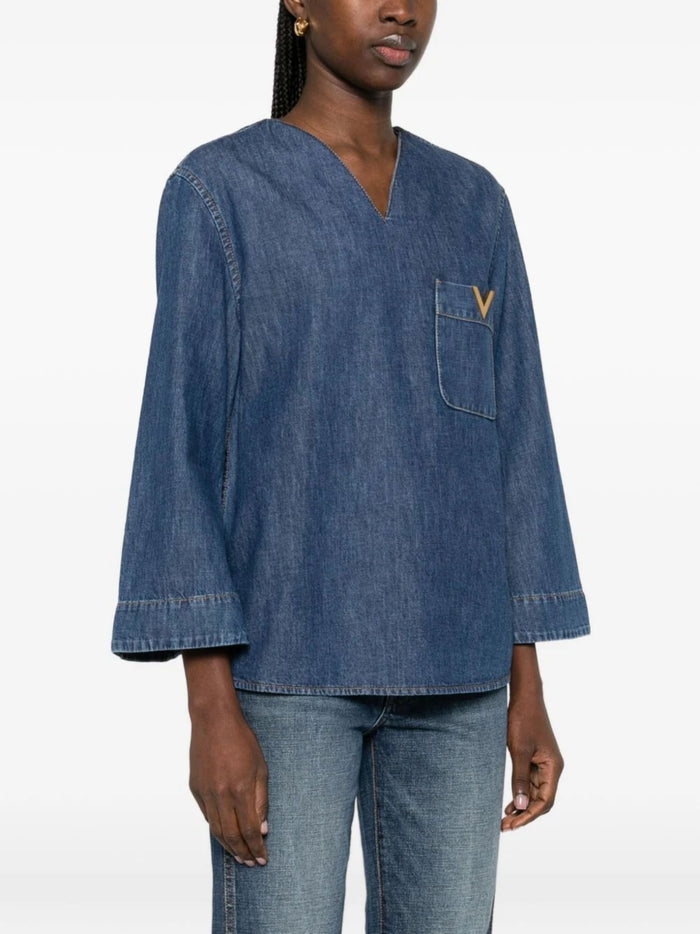 Valentino Shirts Denim Scuro Cotton