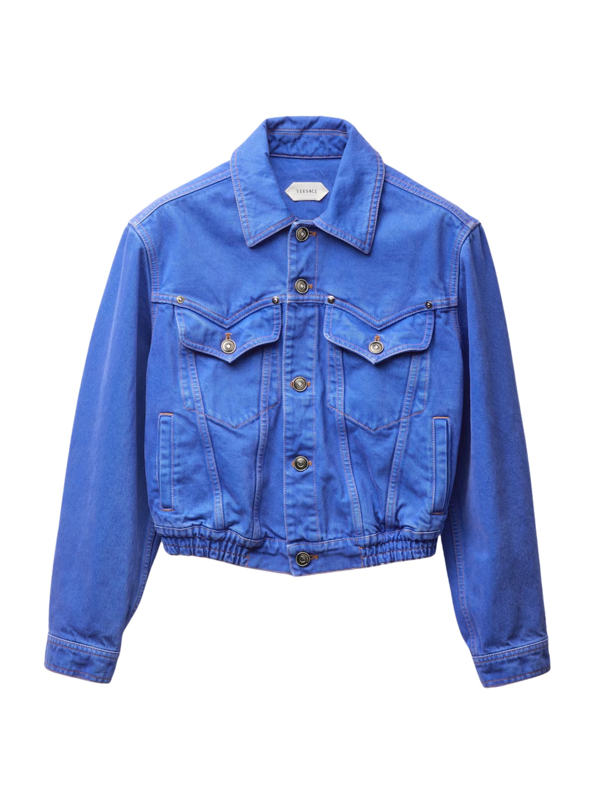 Versace Coats Denim Scuro Cotton