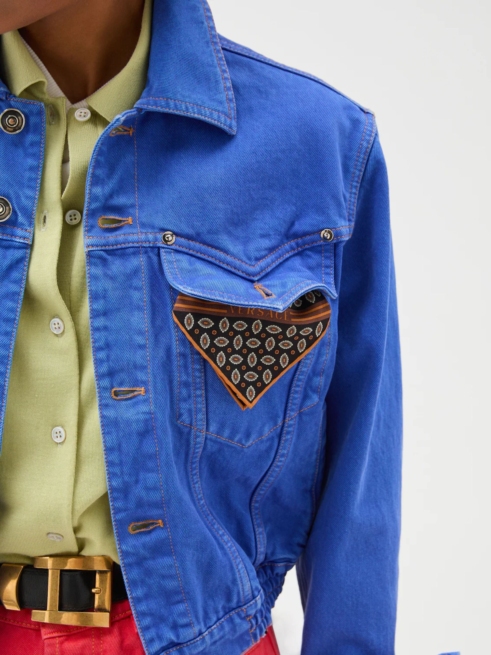 Versace Coats Denim Scuro Cotton