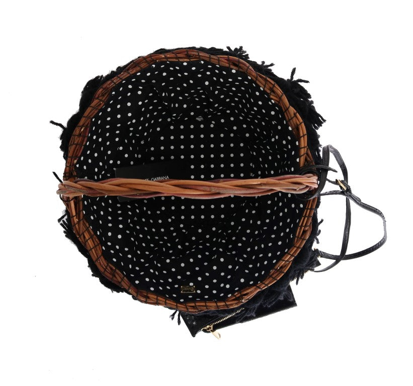 Beige Straw Snakeskin Pom Crystal Agnese Bag