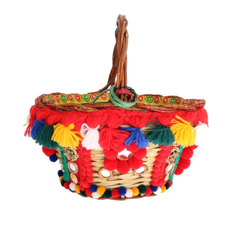 Multicolor Agnese Straw Crystal Pom Bag
