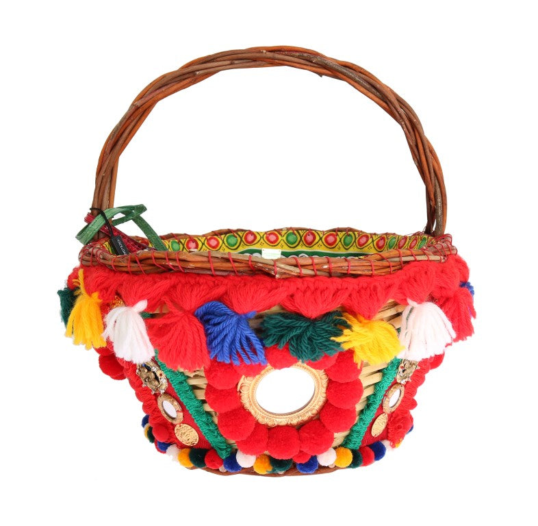 Multicolor Agnese Straw Crystal Pom Bag