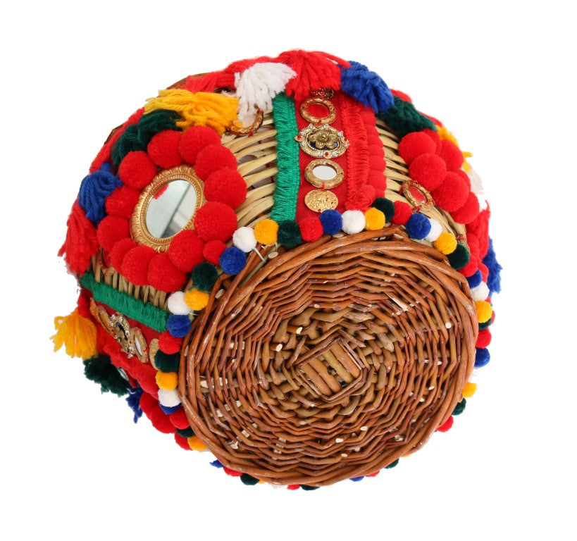 Multicolor Agnese Straw Crystal Pom Bag