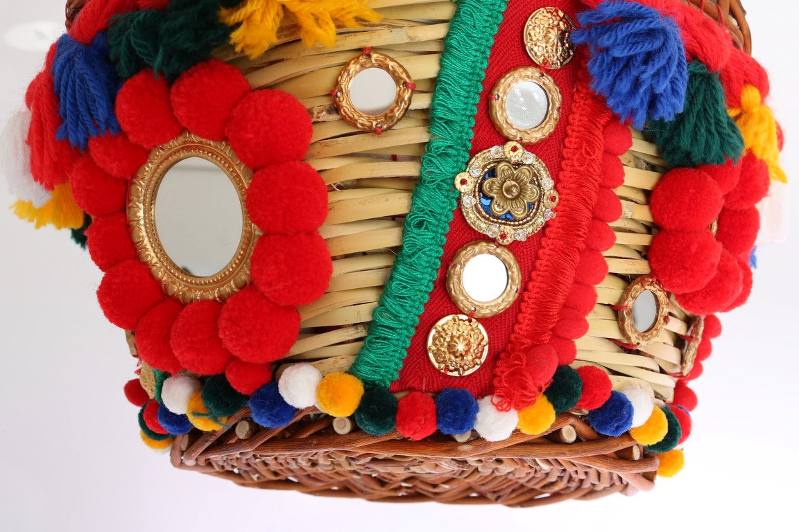 Multicolor Agnese Straw Crystal Pom Bag