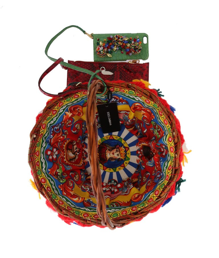Multicolor Agnese Straw Crystal Pom Bag