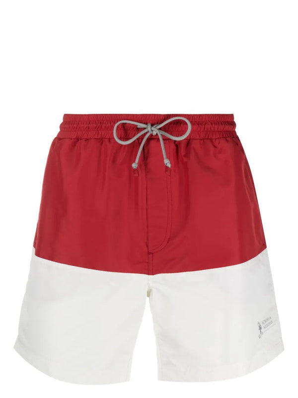 Brunello Cucinelli Mens Red And White Swim Shorts
