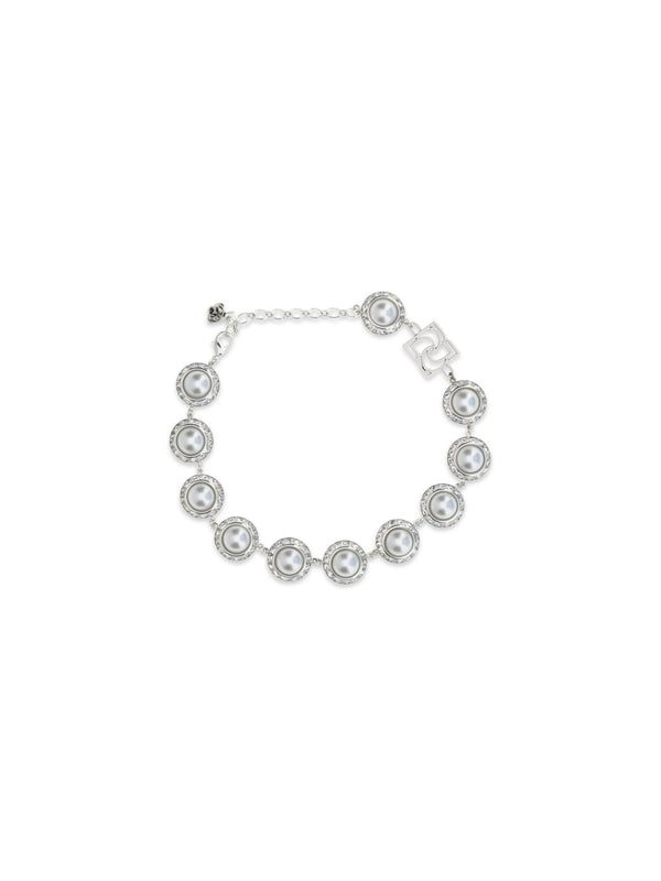 Necklace Pearl And Crystal Rhodium Silver Metal Necklaces