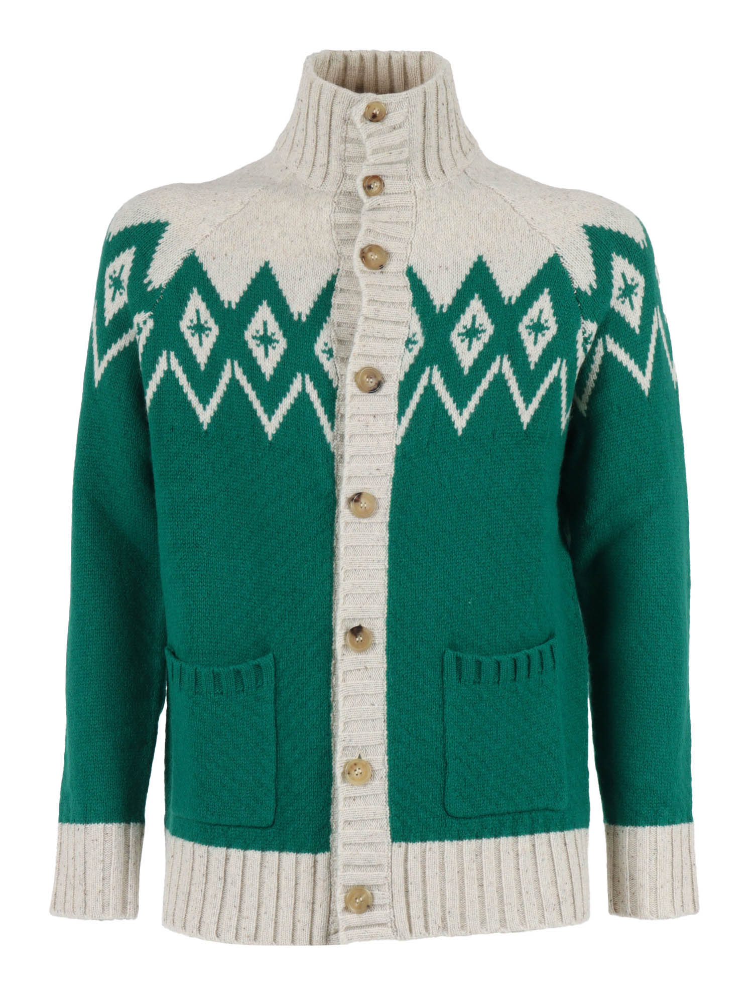 T Neck Cardigan White Wool