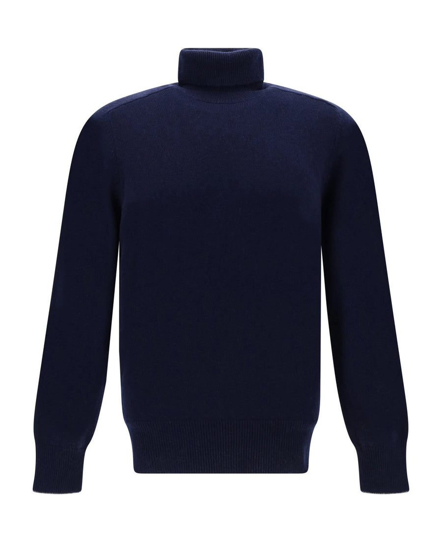 Brunello Cucinelli Mens Navy Cashmere Turtleneck Sweater Clothing