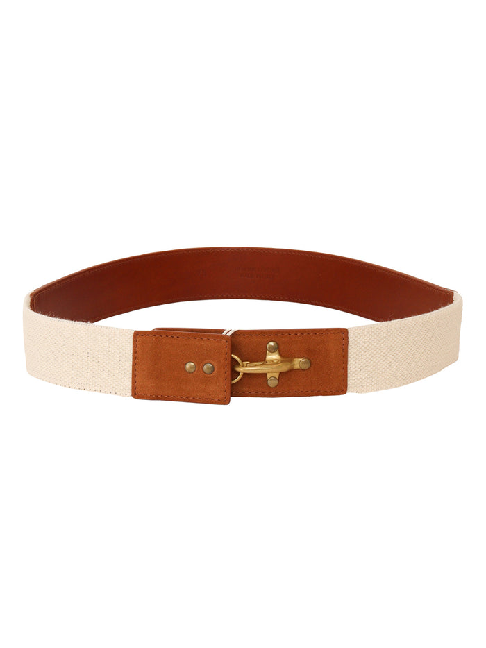 Elasticated Waistband Beige Textile Fiber Belt