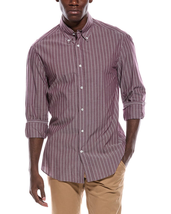 Brunello Cucinelli Mens Purple Striped Cotton Shirt White