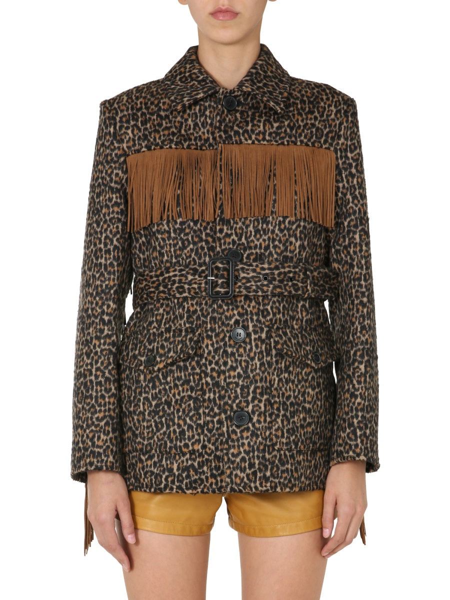 Jacket With Fringes Animalier Wool