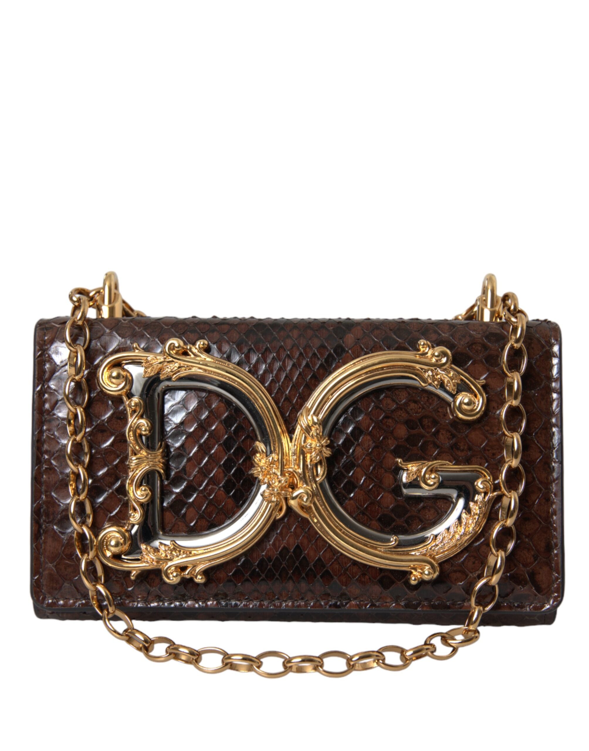 Brown Python Leather Dg Girls Crossbody Phone Bag