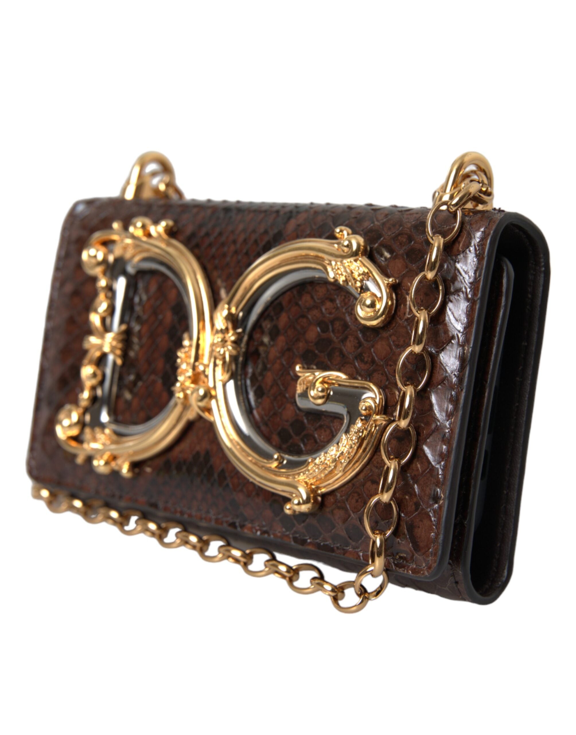 Brown Python Leather Dg Girls Crossbody Phone Bag