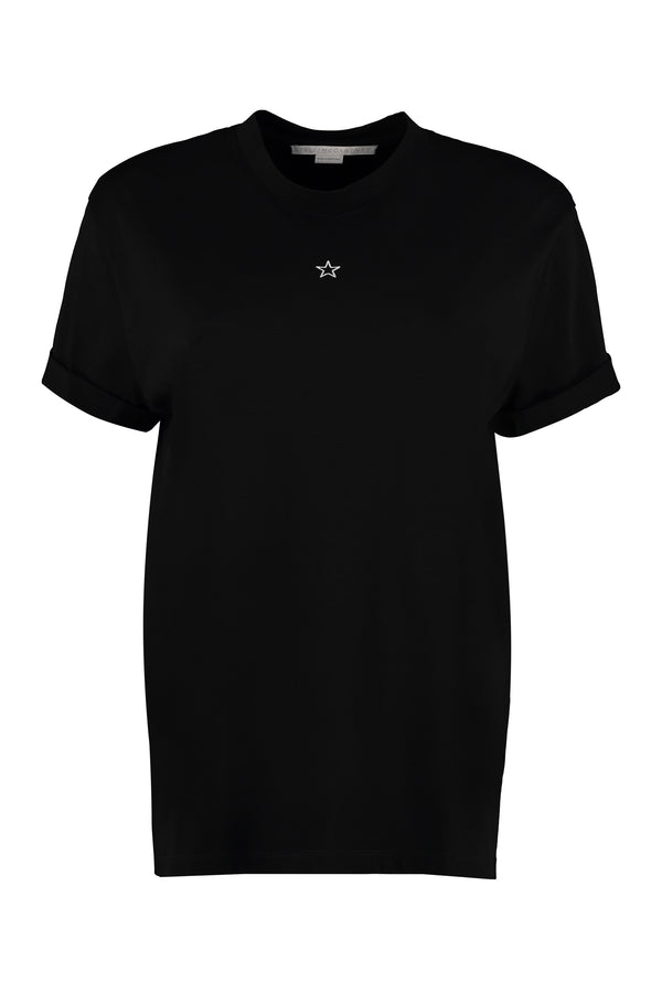 Embroidered Star Cotton T-Shirt Black Organic Cotton; Viscose T-shirts & Jerseys