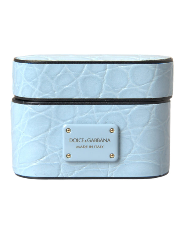 Light Blue Leather Metal Logo Plaque Airpods Case Caiman Accessory